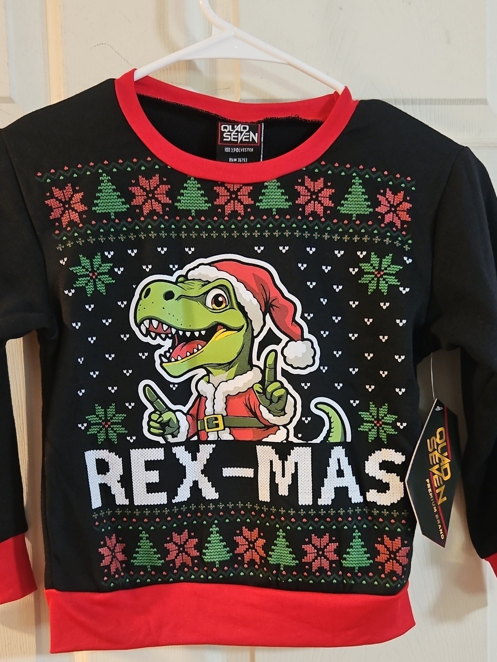 QUAD SEVEN REX-MAS CHRISTMAS SWEATSHIRT: BLACK/RED: NEW WITH TAGS: SIZE 4